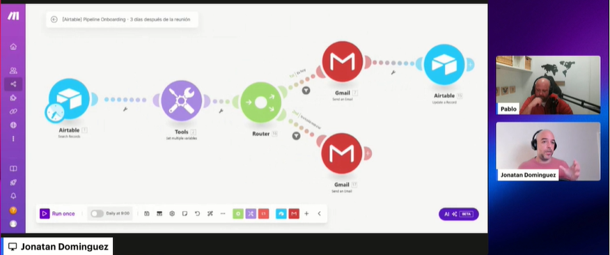 Clase del módulo 1 del curso de  Automation IA Manager de Buildt Academy con Jonatan Dominguez y Pablo Perez Manglano