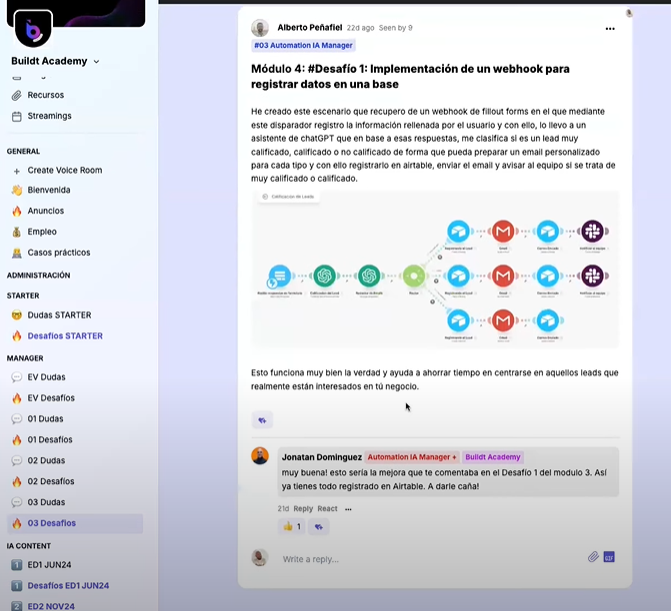 Desafíos del programa de Automation IA Manager de Buildt Academy