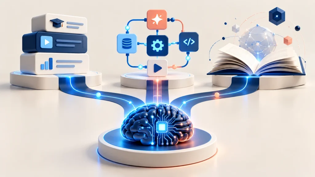Ilustración de distintas rutas de formación en inteligencia artificial comparadas
